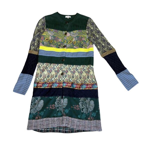 ETRO Multicolor Silk Blend Longline Embroidered Button Cardigan Sweater Small - Picture 3 of 16